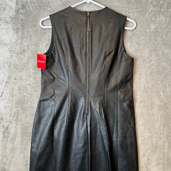 Spanx Leather Like Sleeveless Sheath Dress Luxe Black 20392R Size Small‎ - Picture 5 of 9